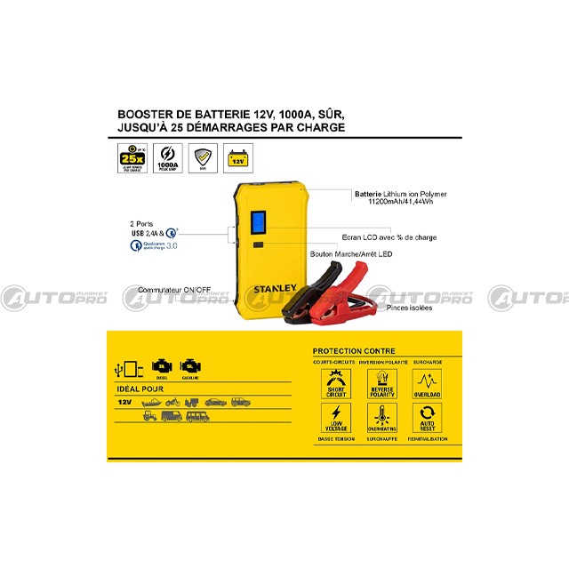 Booster batterie STANLEY 12V 1000A Lithium-Ion SXAE00135
