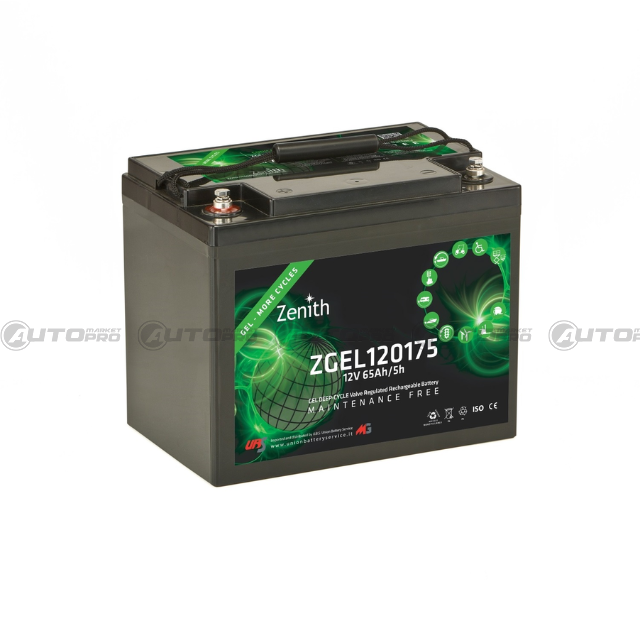 ZENITH ZGEL120175 BATTERIA ZENITH AL GEL 12V 65AH 260x168x215mm USO CICLICO - 1