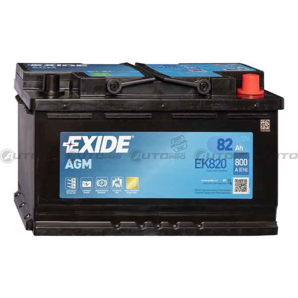 BATTERIA AUTO EXIDE EK820 AGM 82Ah 760 A 12V 315x175x190mm POLO DX 3661024037914 - 1