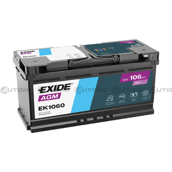 BATTERIA AUTO EXIDE EK1060 AGM 106Ah 950 A 12V 392x175x190mm POLO DX 3661024037938 - 1