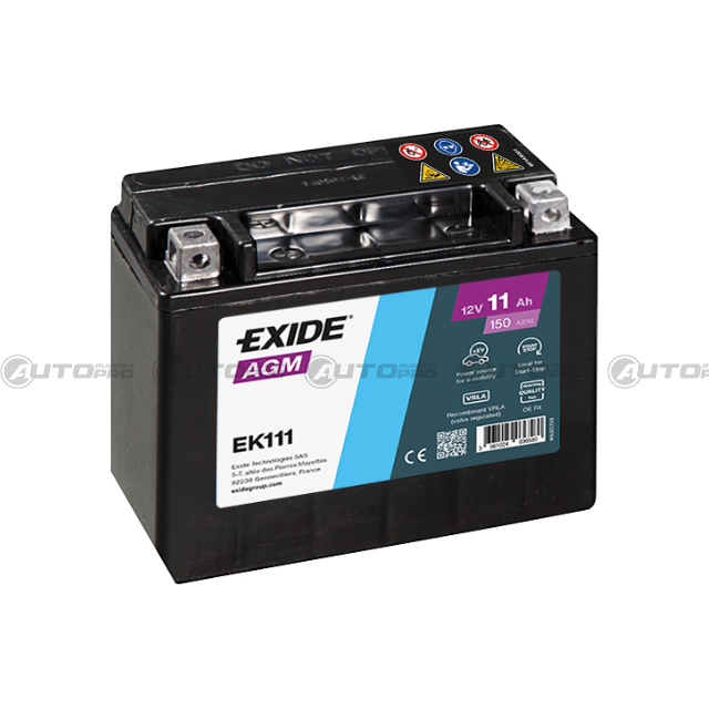 BATTERIA AUSILIARIA EXIDE AGM EK111 START&STOP 12V 11AH 150A 150x90x130 POLO SX - 1