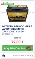 BATTERIA PER BOOSTER E AVVIATORI ZENITH ZPC120020 12V 20 AMPERE 680 EN