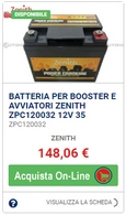 BATTERIA PER BOOSTER E AVVIATORI ZENITH ZPC120032 12V 35 AMPERE 975 EN