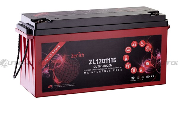BATTERIA ZENITH DEEP CYCLE USO CICLICO SIGILLATE AGM ZL1201115 160 Ah