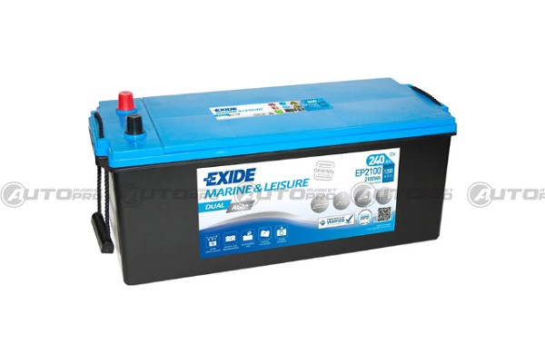 BATTERIA EXIDE EP2100 DUAL AGM 240AH 1200A PER NAUTICA E TEMPO LIBERO