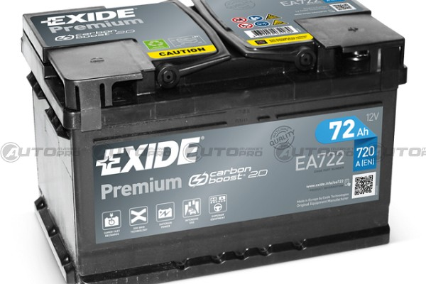 BATTERIA AUTO EXIDE PREMIUM EA722 PER AVVIAMENTO 72Ah